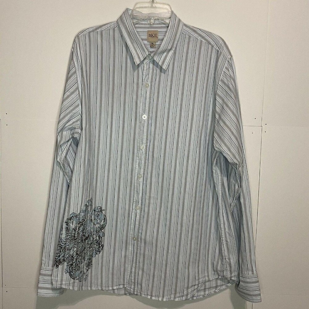 BKE Mens XL Contour Fit Striped Front/Back Design Button Down